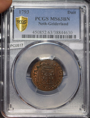 Netherlands 1793 Gelderland Duit PCGS MS63BN rare this grade PC0517 combine ship