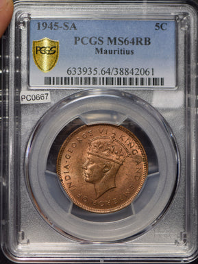 Mauritius 1945 5 Cents PCGS MS64RB PC0667 combine shipping