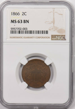 1866 2 Cent Pieces NGC MS 63BN NG1019 combine shipping