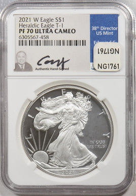 2021-W Silver Eagle T-1 Heraldic NGC PF70 Ultra Cameo Moy Signed NG1761