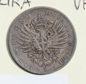 Italy 1907 Lira silver  I0299 combine shipping