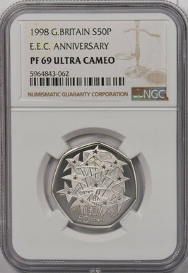 Great Britain 1998 50 Pence silver NGC PF69UC EEC Anniversary NG1254 combine shi
