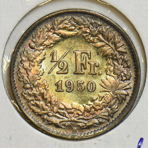 Switzerland 1950 1/2 Franc Choice toned UNC S0331 combine shipping