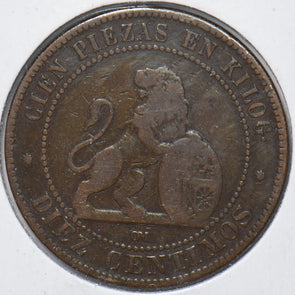 Spain 1870 10 Centimos Lion animal 193648 combine shipping
