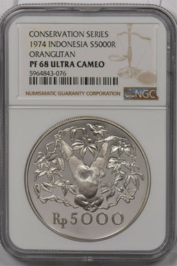 Indonesia 1974 5000 Rupiah silver NGC PF 68UC Conservation Series Orangutan NG13