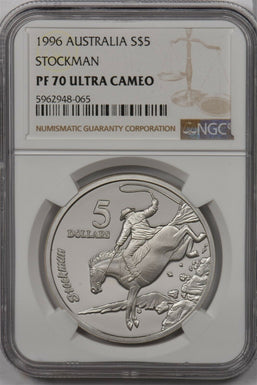 Australia 1996 5 Dollar silver NGC Proof 70UC Stockman Perfect 70 NG1487 combine
