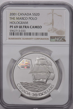 Canada 2001 20 Dollar Silver NGC Proof 69 UC Transportation the Marco Polo NG166
