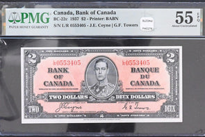 Canada 1937 $2 PMG AU 55 EPQ Bank of Canada BC-22c BABN JE Coyne/GF Towers PM027