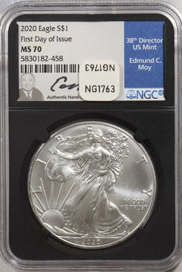 2020 Silver Eagle Edumund Moy Signed First Day Of Issue NGC MS70 NG1763