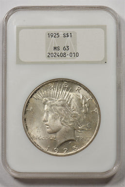 1925-S Peace Dollar Silver NGC MS63 NI0019