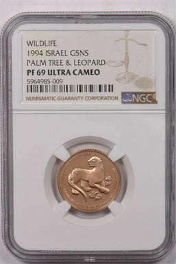 Israel 1994 5 New Sheqalim gold Leopard animal NGC Proof 69 Ultra Cameo 0.25oz g