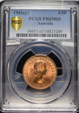 Australia 1961 1/2 half Penny PCGS PR65RD rare in red PC0375 combine shipping