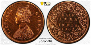 India British 1862 C 1/2 Anna PCGS PR63RD Restrike Proof rare in RED SW-4.156 B/