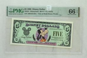 Disney Dollar 1998 $5 PMG Gem UNC 66EPQ DIS54. Goofy. View of Walt Disney Worl