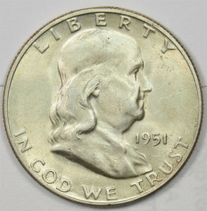 1951-S Franklin Half Dollar 90% silver BU++ U0360