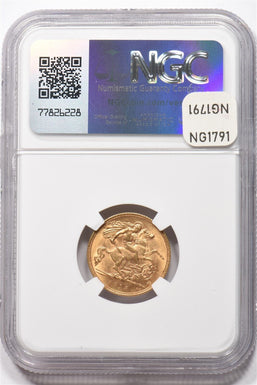 1915-S Gold Austrailia 1/2 sov AGW 0.1178oz NGC MS61 NG1791