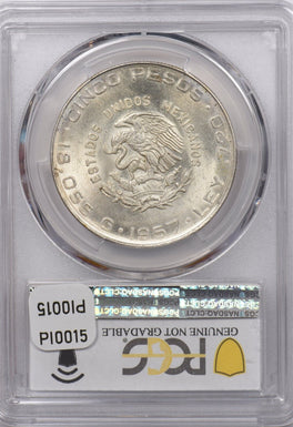 Mexico 1957 Mo 5 Pesos Eagle with Snake animal PCGS Genuine Cleaned-UNC Detail H