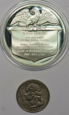 1980 's Medal Proof John Adams in capsule 1.2oz pure silver Franklin Mint BU066