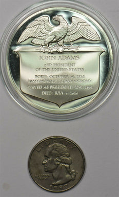 1980 's Medal Proof John Adams in capsule 1.2oz pure silver Franklin Mint BU066