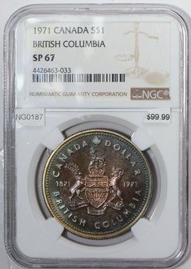 NG0187 Canada 1971 Dollar NGC SP 67 british columbia beautiful green toning ton
