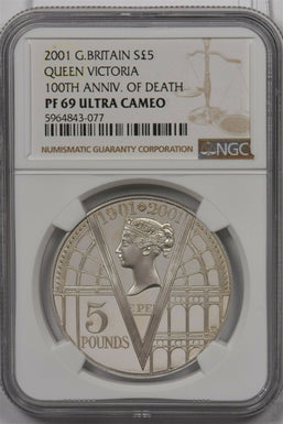 Great Britain 2001 5 Pound silver NGC PF 69UC Queen Victoria 100th Anniversary o