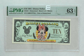 Disney Dollar 1991 $10 PMG Choice UNC 63EPQ DIS23. Minnie. View of Disneyland P