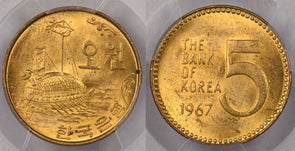 South Korea 1967 5 Won PCGS MS 64 PC1409 combine shipping