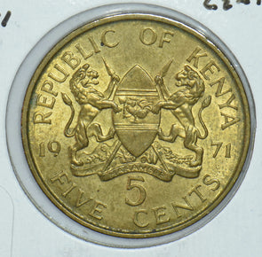 Kenya 1971 Mzeejomo Kenyatta 5 Cents Lions animal First President Of Kenya 19152