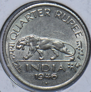 British India 1946 B 1/4 Rupee Lion animal 194485 combine shipping
