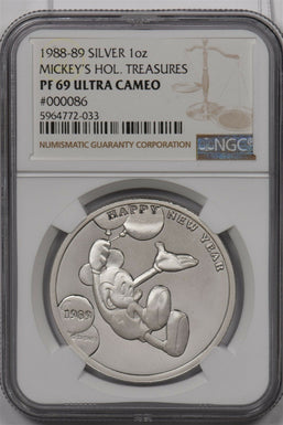 1988 ~89 silver NGC PF 69UC Mickey's Hol. Treasures 1Oz Silver NG1379 combine