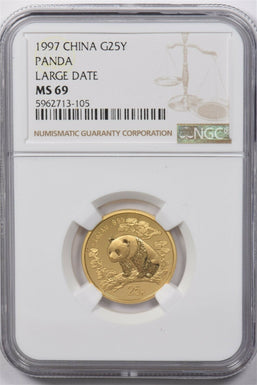 China 1997 25 Yuan gold NGC MS69 PANDA LARGE DATE 1/4oz gold NG1631 combine ship