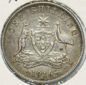 Australia 1916 Georgivs V Shilling Kangaroo animal Ostrich Austraila Coat of Ar