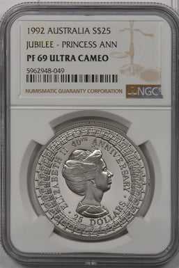 Australia 1992 25 Dollar silver NGC Proof 69UC Jubilee-Princess Ann NG1502 combi