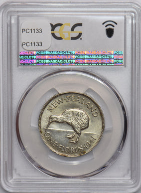 New Zealand 1941 Florin Kiwi bird animal PCGS MS62 PC1133 combine shipping