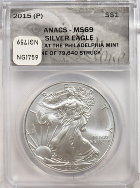 2015-P Silver Eagle Stuck at Philadelphia ANACS MS69 NG1759