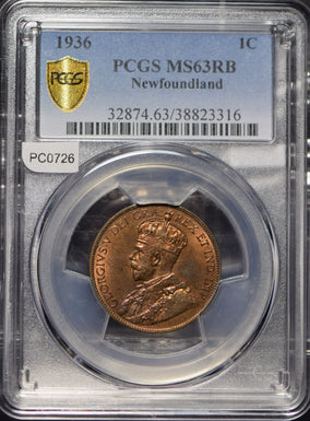Canada 1936 Newfoundland Cent PCGS MS63RB PC0726 combine shipping