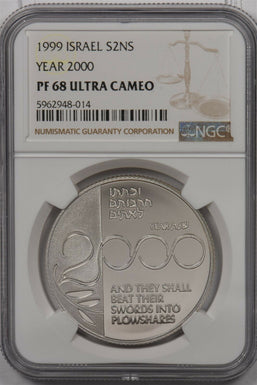 Israel 1999 2 New Sheqalim silver NGC Proof 68UC Year 2000 NG1504 combine shippi