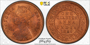 India British 1889 C 1/4 Anna PCGS MS64RB SW-6.509 PC0902* combine shipping<br/>