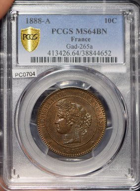 France 1888 10 Centimes PCGS MS64BN Gad-265a PC0704 combine shipping