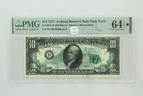 Offset printing Error Federal Reserve Note 1977 $10 PMG Choice UNC 64EPQ fr#20