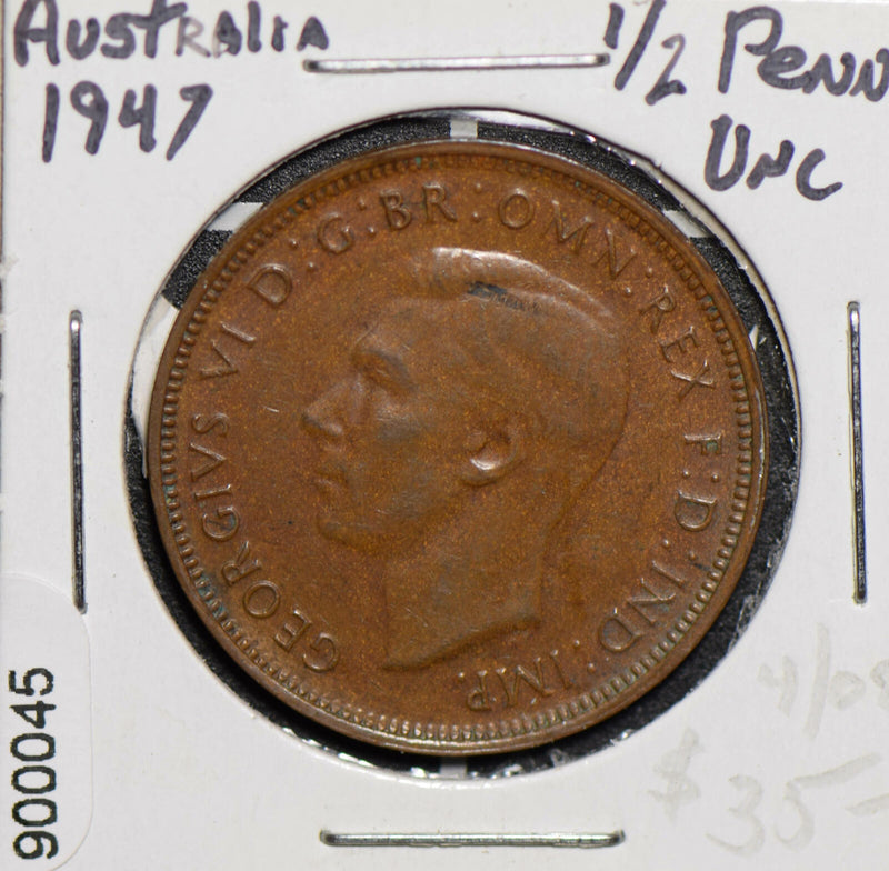 Australia 1947 1/2 Half Penny UNC 900045 combine shipping