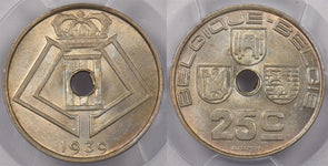 Belgium 1939 25 Centimes PCGS MS 65 KM-114.1 Belgique-Belgie Coin Alignment PI00