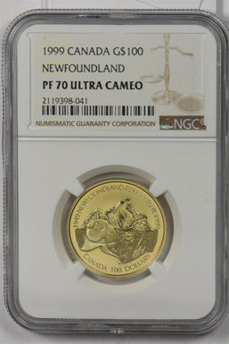 Canada 1999 100 Dollars gold NGC Proof 70 Ultra Cameo 0.25oz gold perfect 70. Ne
