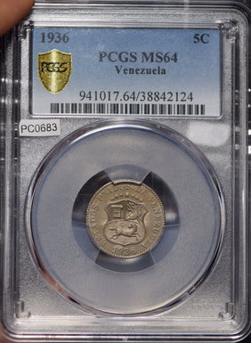 Venezuela 1936 5 Centimos Horse animal PCGS MS64 PC0683 combine shipping