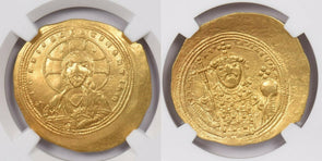 Byzantine Empire 1042 -55 AV Hist. Nomisma gold NGC AU 4.39g obv Christ bust rv