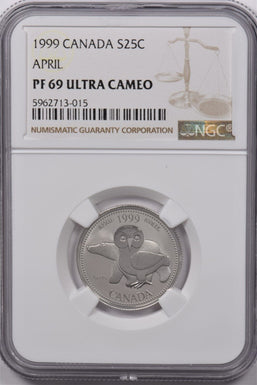 Canada 1999 25 Cents Silver NGC Proof 69 Ultra Cameo April NG1622 combine shippi