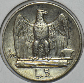 Italy 1926 R 5 Lire Eagle animal 195630 combine shipping