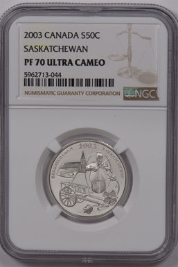 Canada 2003 50 Cents Silver NGC Proof 70 Ultra Cameo Saskatchewan Perfect 70 NG1