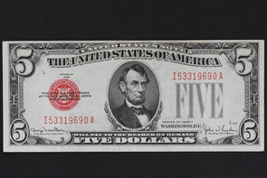 US 1928 F $5 XF+ United States Notes Red Seal RN0053 combine shipping