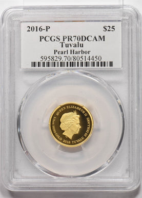 2016-P Gold $25 Tuvalu Pearl Harbour Michael Reagan PCGS PR70DCAM PC1642